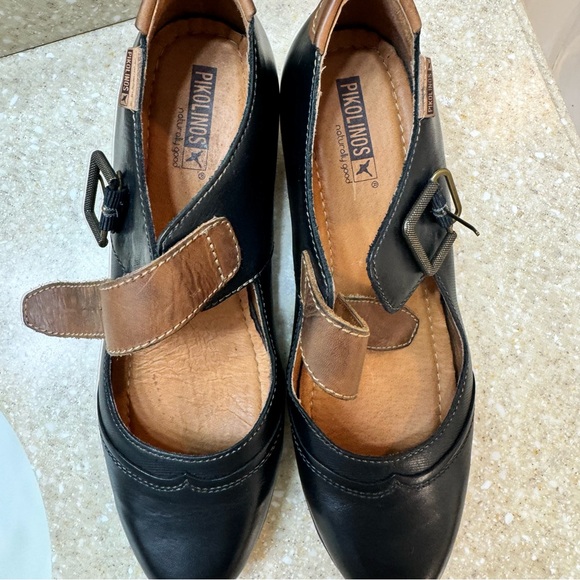 Pikolinos Brown Black Leather Mary Jane Pump Size 41 EU 9.5 US Ankle Strap - Picture 2 of 4